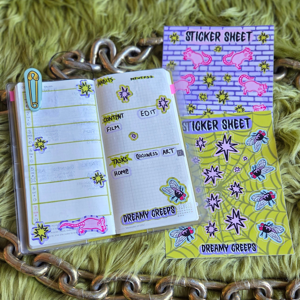 Fly, Rat Girl, and Stars Hobonichi Sticker Sheet