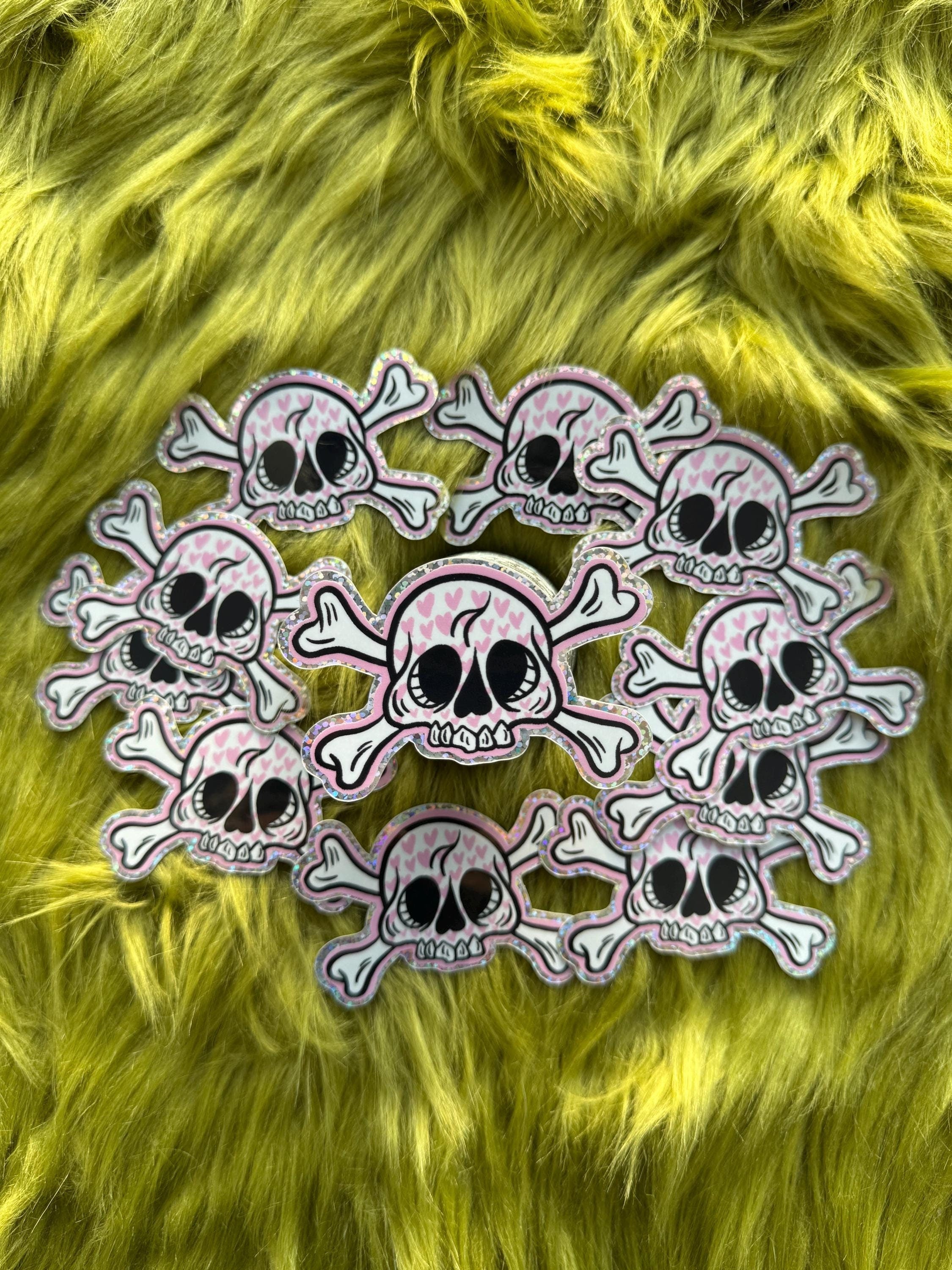 Glitter Pink Skull and Bones Sticker