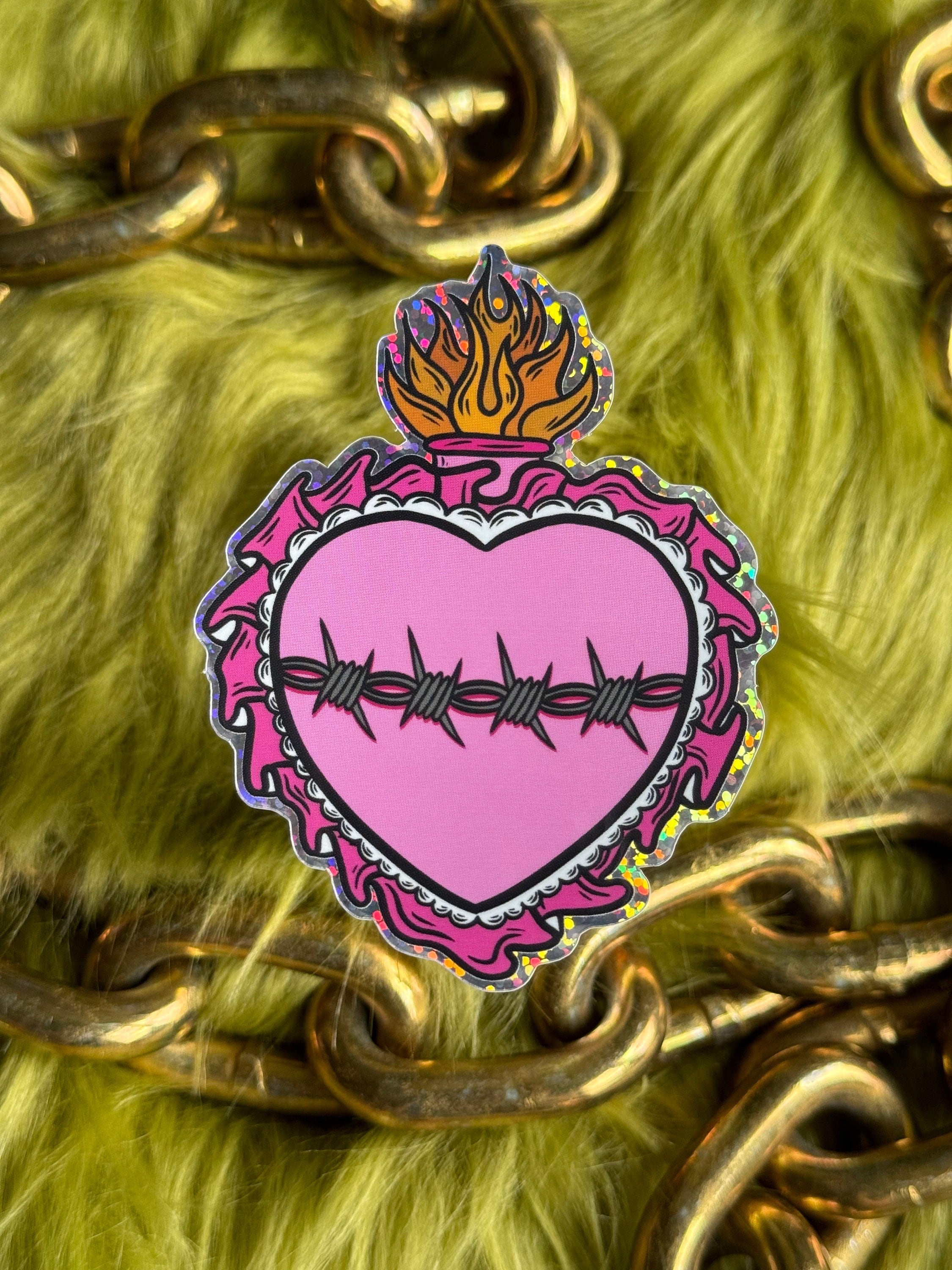 Sacred Barbwire Heart Tattoo Flash Sticker