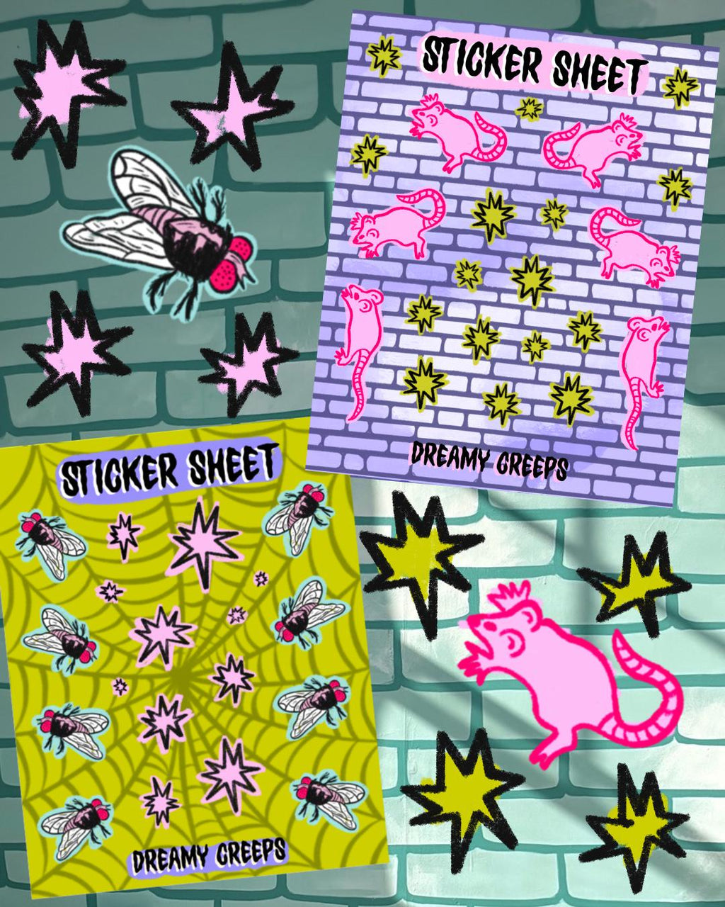 Fly, Rat Girl, and Stars Hobonichi Sticker Sheet